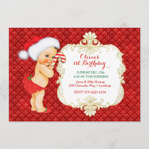Convites Chá de Bebê de Natal Vintage Menina Aniversário