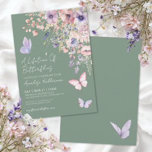 Convites Chá de Bebê de Noiva com Borboletas e Flores Silve