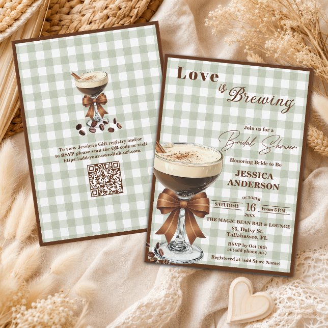 Convites Chá de Bebê de Noiva com Código QR Espresso Love i (Criador carregado)