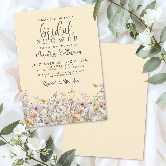 Convites Chá de Bebê de Noiva com Flor Silvestre Amarela (Yellow Wildflower Bridal Shower Invitation)
