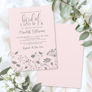 Convites Chá de Bebê de Noiva com Flor Silvestre Rosa Cor d