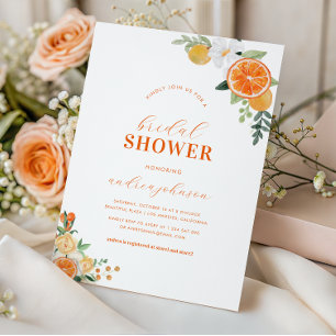 Convites Chá de Bebê de Noiva com Floral de Laranja em Aqua