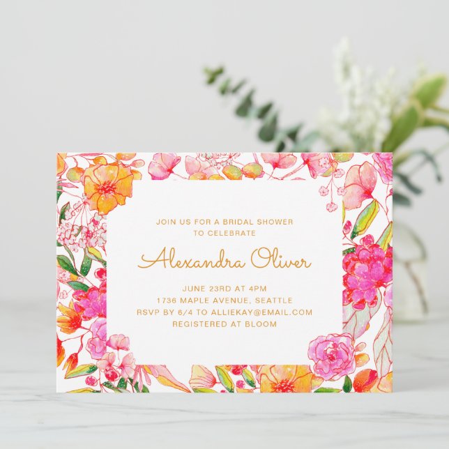 Convites Chá de Bebê de Noiva com Flores Silvestres de Aqua (Em pé/Frente)