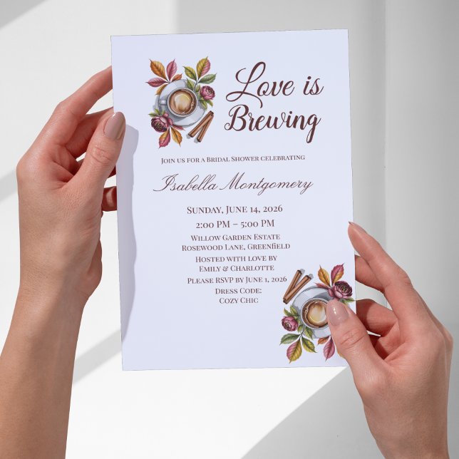 Convites Chá de Bebê de Noiva de Café de Outono Amor Está F (Love Is Brewing Fall Coffee Bridal Shower Invitations
)