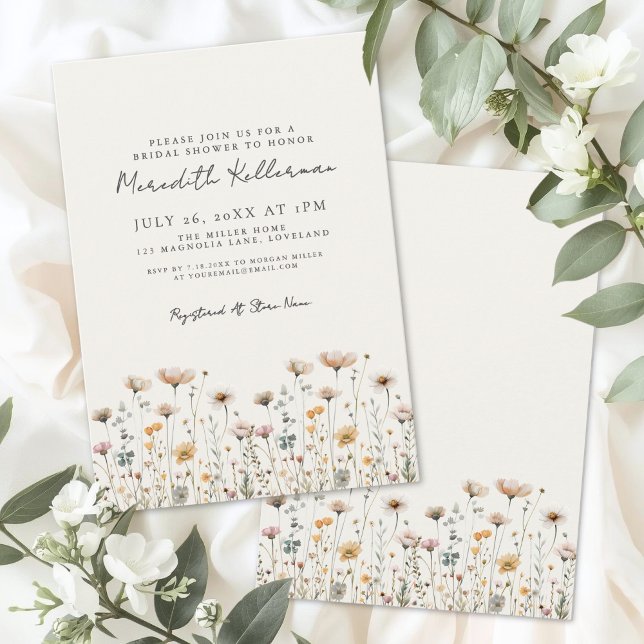 Convites Chá de Bebê de Noiva de Floral Simples de Flor Sil (Wildflower Simple Floral Bridal Shower Invitation)