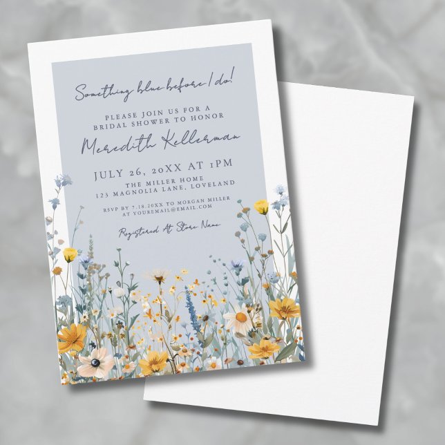 Convites Chá de Bebê de Noiva de Flores Silvestres Botânica (Dusty Blue Botanical Wildflower Bridal Shower Invitation)