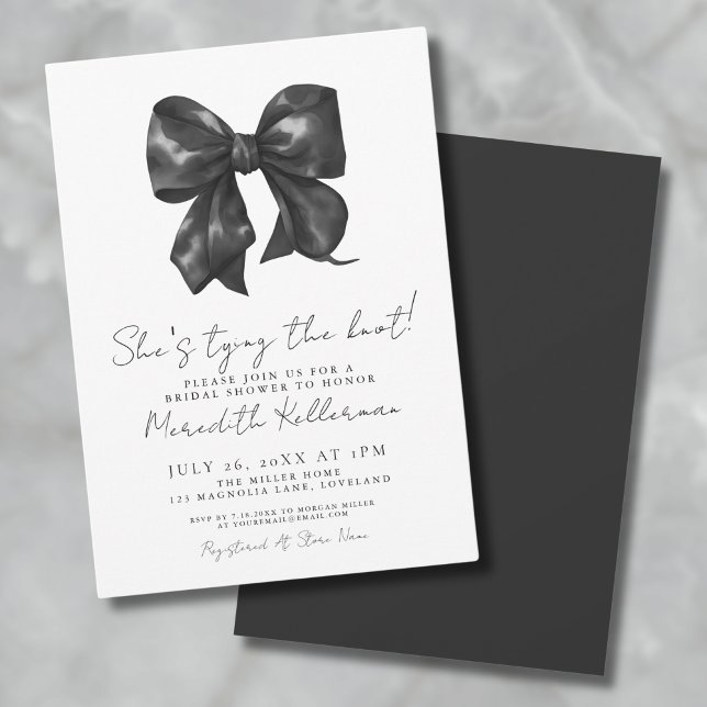 Convites Chá de Bebê de Noiva Elegante em Preto e Branco co (Elegant Black And White Bow Bridal Shower Invitation)