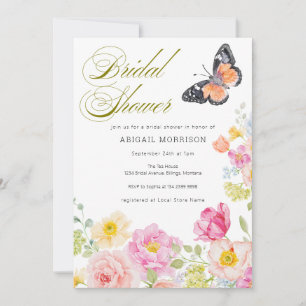 Convites Chá de Bebê de Noiva Elegante Floral Borboleta Pas