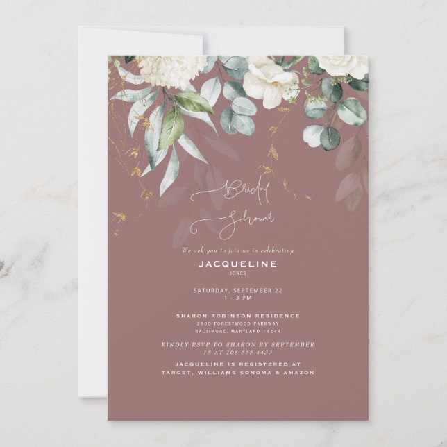 Convites Chá de Bebê de Noiva Elegante Hydrangea Rosa Empoe (Frente)