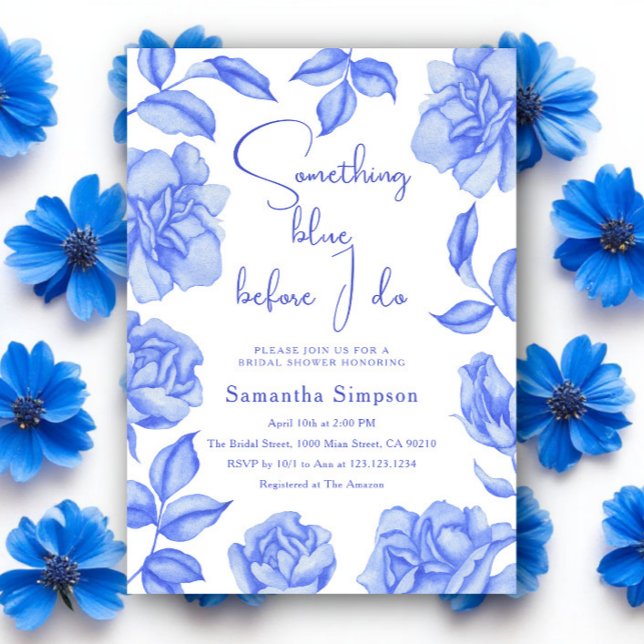 Convites Chá de Bebê de Noiva Floral Aquarela Azul (Criador carregado)