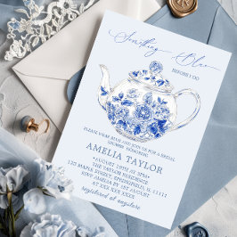 Convites Chá de Bebê de Noiva Floral Azul Elegante Toile