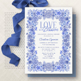 Convites Chá de Bebê de Noiva Floral Chinoiserie Azul