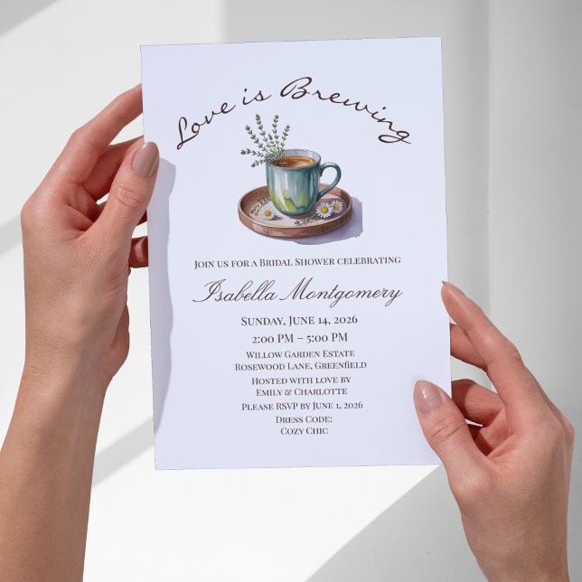 Convites Chá de Bebê de Noiva Love Is Brewing Cozy Breakfas (Love Is Brewing Cozy Breakfast Tea Bridal Shower Invitations
)
