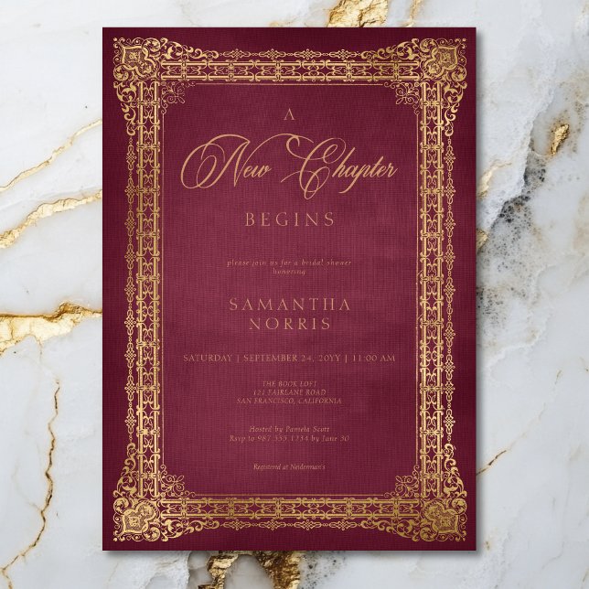 Convites Chá de Bebê de Noiva: Novo Capítulo do Livro Rosa  (Vintage Rose Book New Chapter Begins Bridal Shower Invitation)