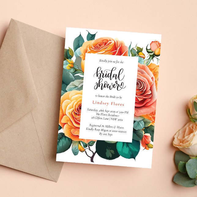 Convites Chá de Bebê de Noiva Personalizado com Rosas Flora (Personalized floral rose greenery invitation adds a fresh, romantic bridal shower touch)