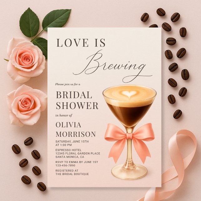 Convites Chá de Bebê de Noiva Rosa Coquette Love is Brewing (Criador carregado)
