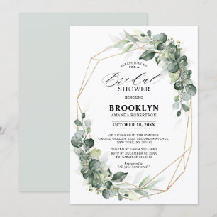 Convites Chá de Bebê de Noiva Rústico Geométrico de Eucalip