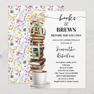 Convites Chá de Bebê de Noiva Wild Flowers Books & Brews Co
