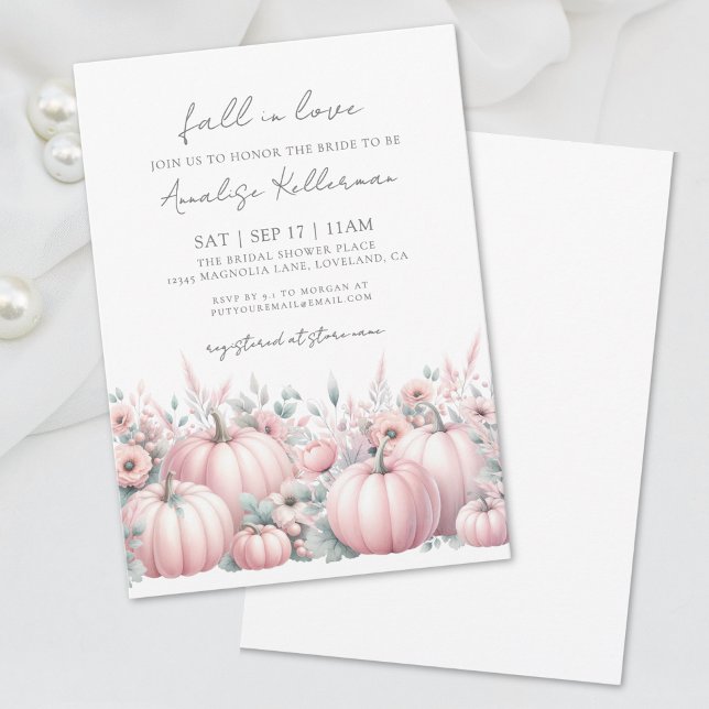 Convites Chá de Bebê de Outono com Abóbora Rosa (Pink Pumpkin Fall Bridal Shower Invitation )