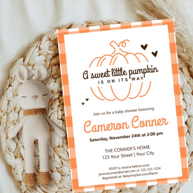 Convites Chá de Bebê de Outono Little Pumpkin sem Gênero De (Criador carregado)