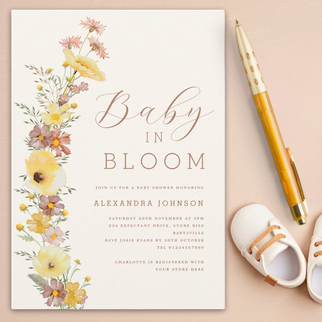 Convites Chá de Bebê de Outono Neutro com Flores Silvestres (Baby in bloom Gender neutral fall baby shower invitation)