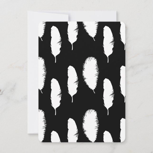 Convites Chá de Bebê de Penas Pretas e Brancas (Frente)