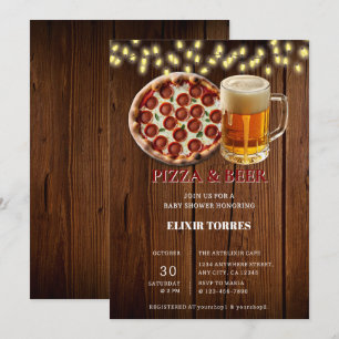 Convites Chá de Bebê de Pizza Rústica & Cerveja