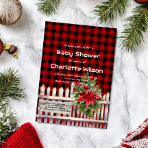 Chá de Bebê de Plaid de Búfalo com Cerca de Natal