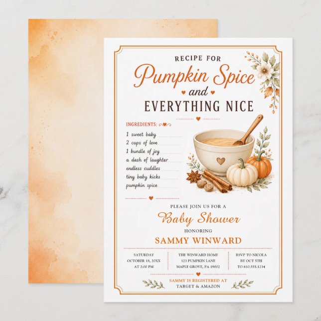 Convites Chá de Bebê de Pumpkin Spice e Tudo Mais (Frente/Verso)