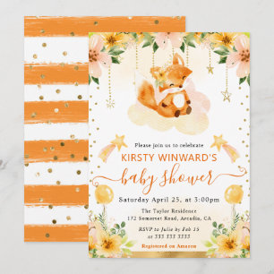 Convites Chá de Bebê de Raposa Floral Fofa em Aquarela na N