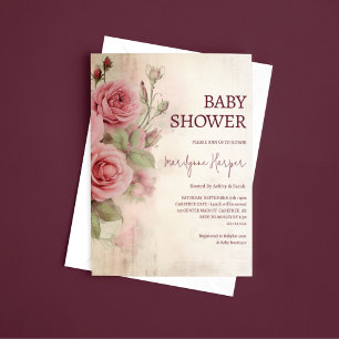 Convites Chá de Bebê de Rosas Vintage Country Francês