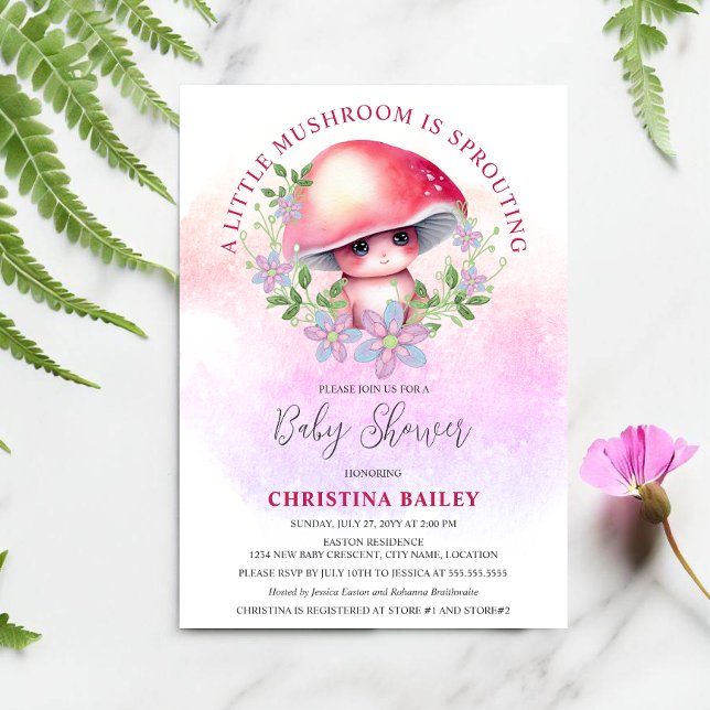 Convites Chá de Bebê de Um Cogumelo Está Brotando (Cute and adorable baby mushroom sprouting baby shower invitation.)