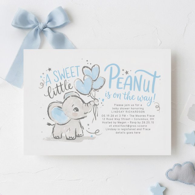 Convites Chá de Bebê de um Elefantezinho de Amendoim Doce (A sweet little peanut is on the way cute elephant baby shower invites)