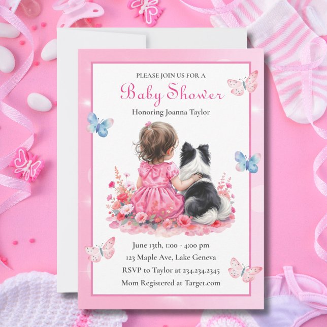 Convites Chá de Bebê de uma Menina e seu Cachorro (Criador carregado)
