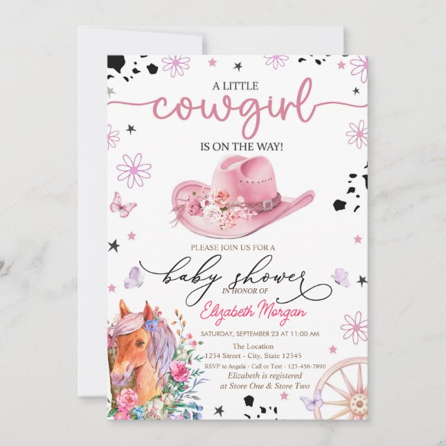 Convites Chá de Bebê de uma Pequena Cowgirl Pony (Frente)