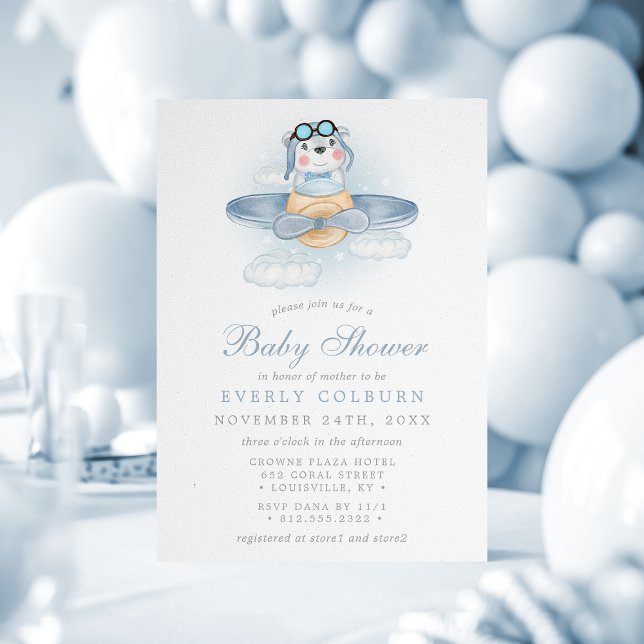 Convites Chá de Bebê de Urso de Avião Antigo (Criador carregado)