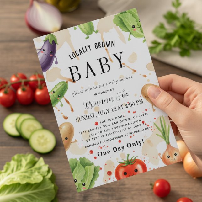 Convites Chá de Bebê de Vegetais Fofos Cultivados Localment (Criador carregado)