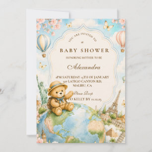 Convites Chá de Bebê de Viagem do Urso Teddy Caprichoso