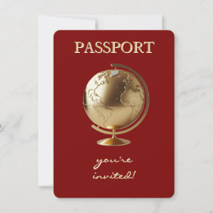 Convites Chá de Bebê de Viagem Passaporte Globo Dourado