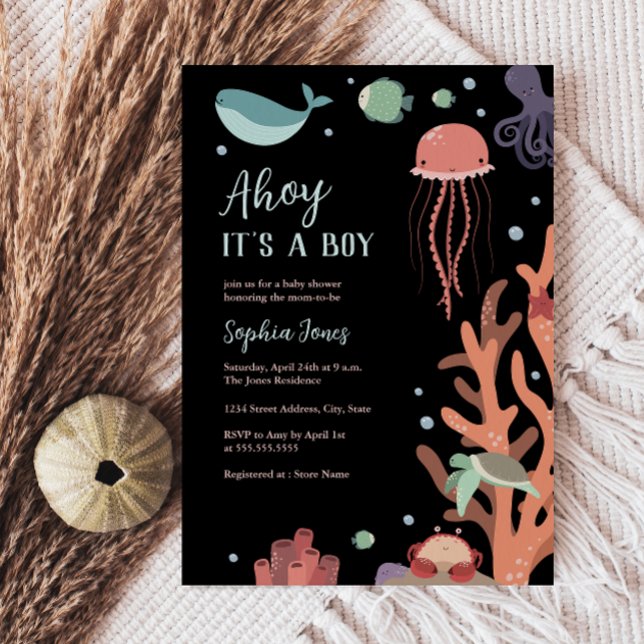 Convites Chá de Bebê Debaixo do Mar Ahoy É um Menino (Criador carregado)