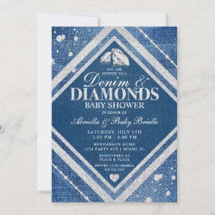Convites Chá de Bebê Denim e Diamantes