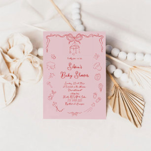 Convites Chá de Bebê Desenhado à Mão, Arco Menina Bebê Escr