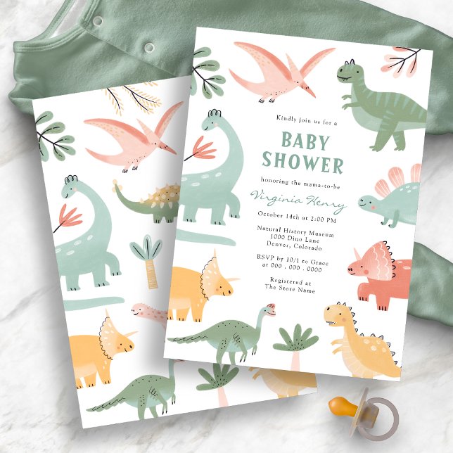 Convites Chá de Bebê Dinossauro (Dinosaur Baby Shower Invitation
)