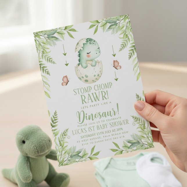 Convites Chá de Bebê Dinossauro Borboleta Aquarela (Criador carregado)