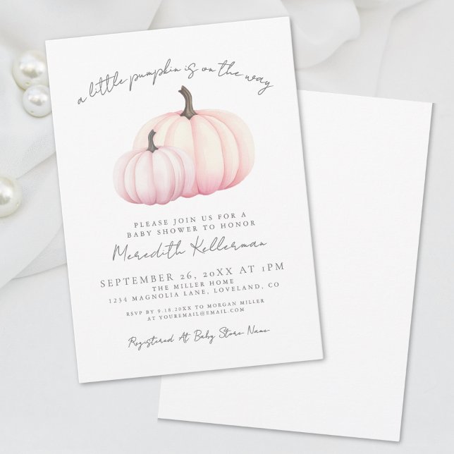 Convites Chá de Bebê do Abóbora Rosa (Pink Pumpkin Baby Shower Invitation)