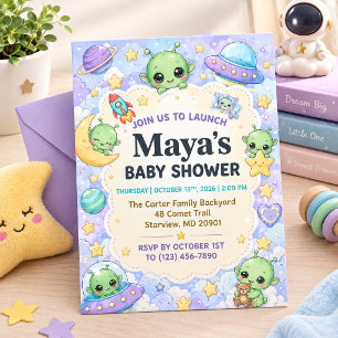 Convites Chá de Bebê do Alien Espacial Fofo