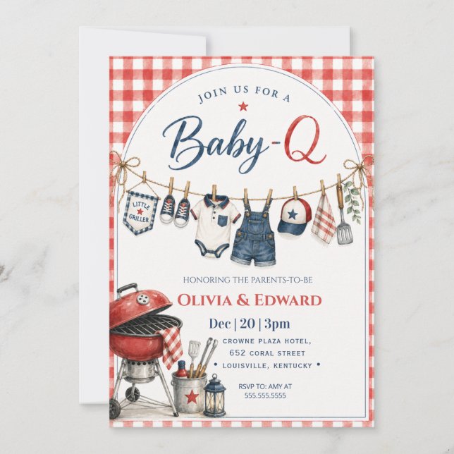 Convites Chá de bebê do Baby-Q Menino (Frente)