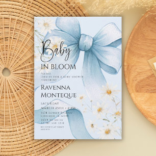 Convites Chá de Bebê do Bebê Preppy em Flor com Laço Azul