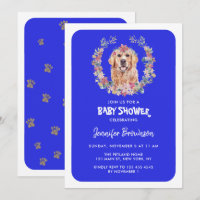 Chá de Bebê do Cão Retriever Dourado azul-marinho