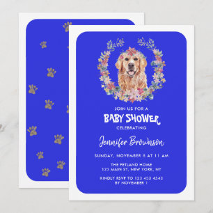 Convites Chá de Bebê do Cão Retriever Dourado azul-marinho